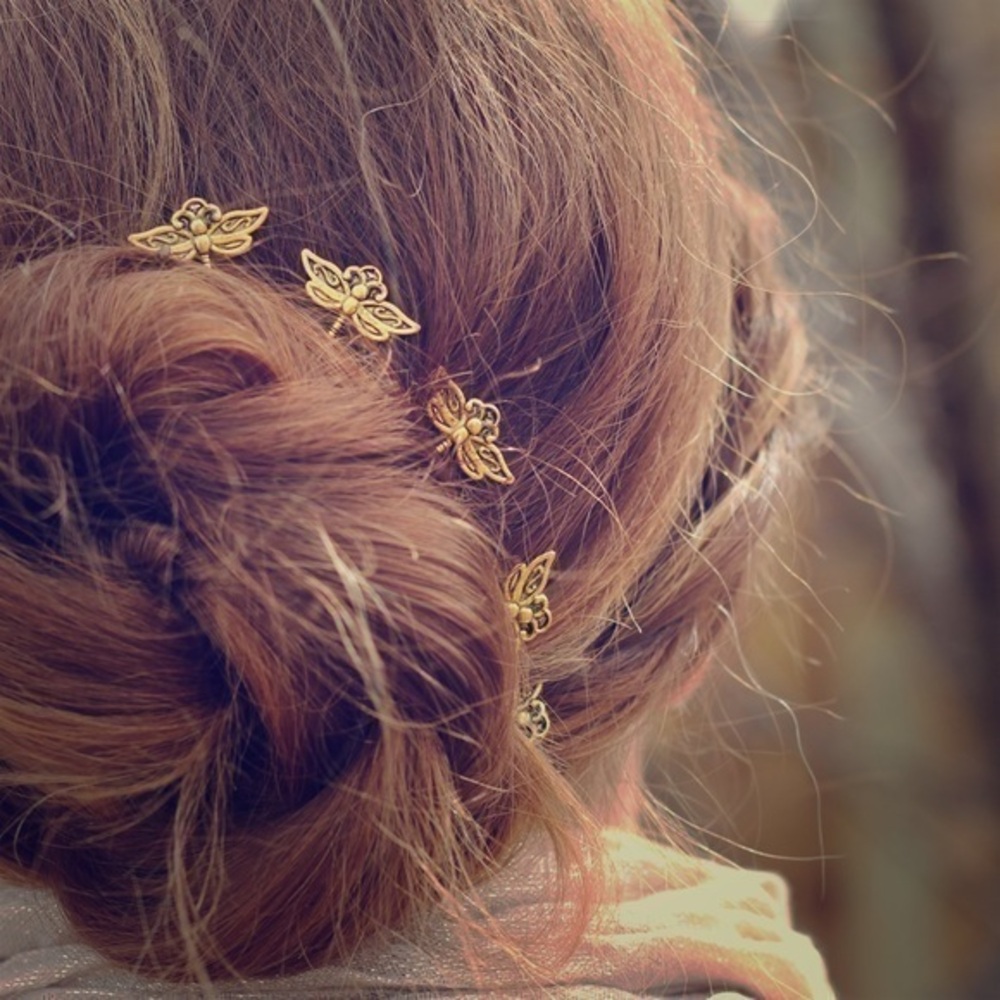 Set of Five Gold Colored Dragonfly Bobby Pins